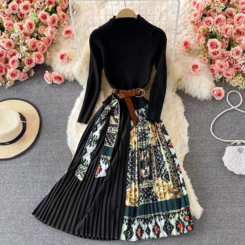 Lunch day print dress & belt FD13 images